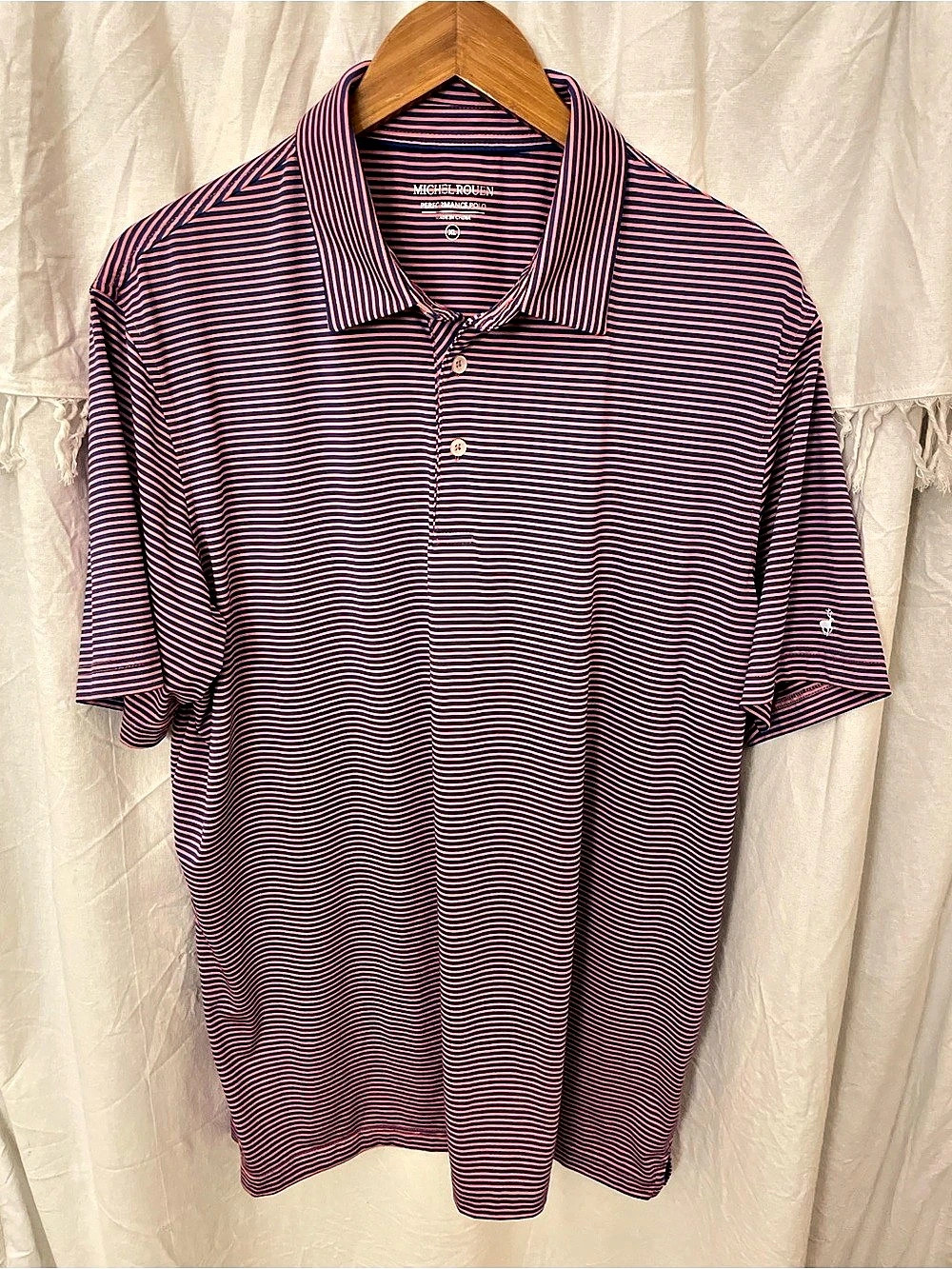 Michael Rouen Striped Polo in Blue & Pink Size XL Like New